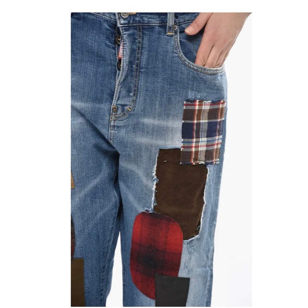 NWT Dsquared2 Wide-Leg Kawaii Patchwork Jeans Blue US 6/42 - Picture 3 of 8